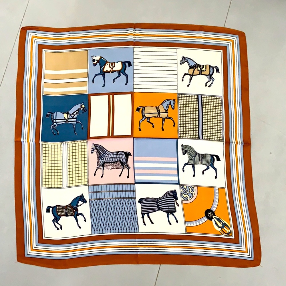 New Vintage Horse Silk- Like Scarf